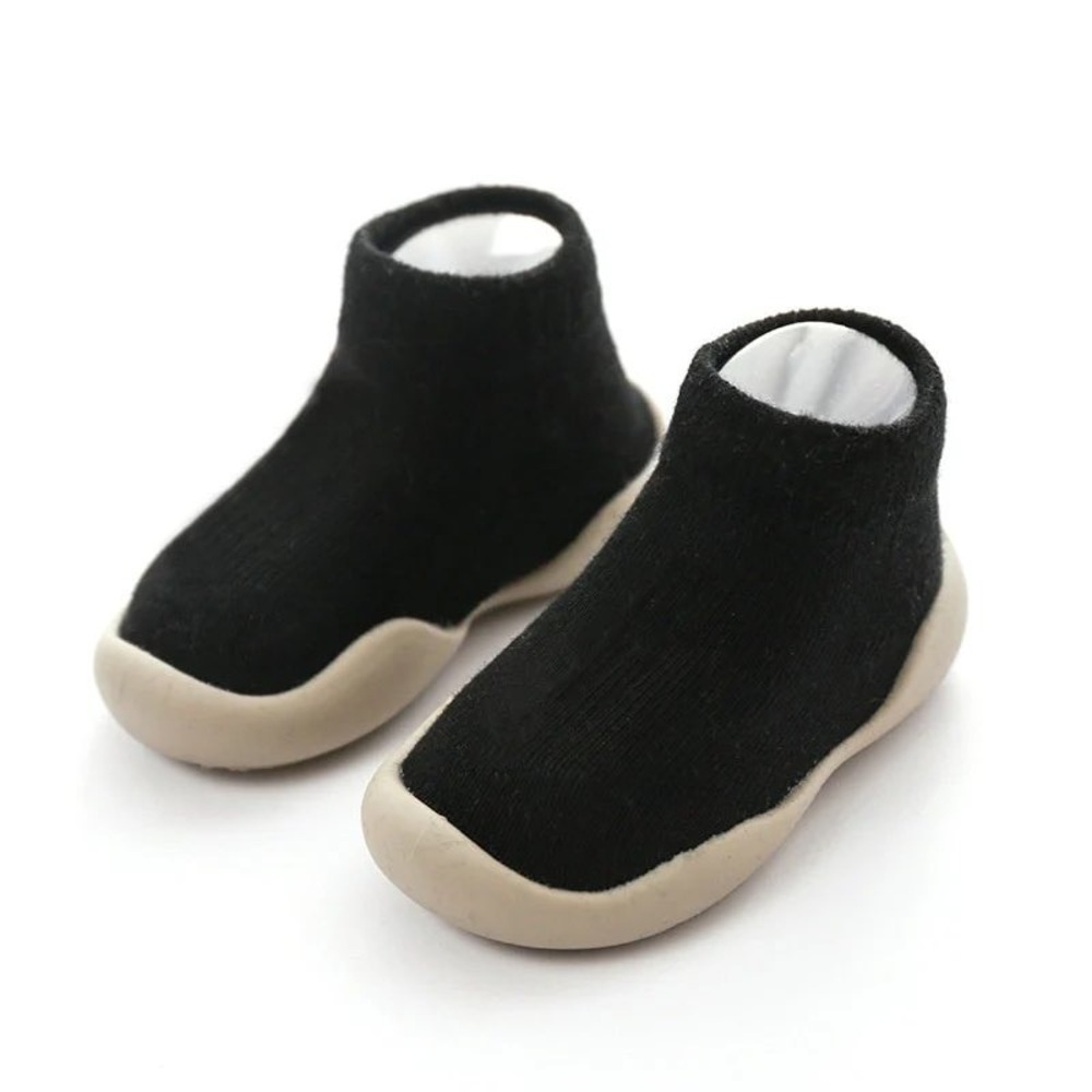 Tiny Explorings Baby Sock Shoes Black Knit Slip On First Walkers Rubber Sole